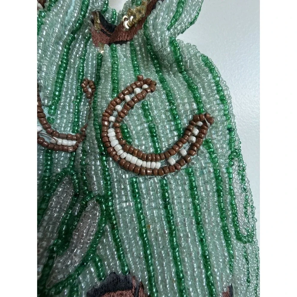 Handcrafted  India Beaded Western Drawstring Pouch Bag Cactus Cowboy Boot Green - Picture 3 of 10